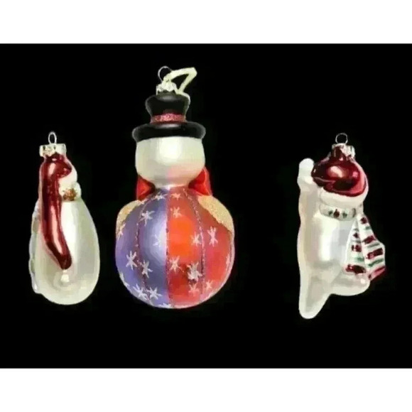 Lot of 3 Vintage BLOWN Mercury GLASS Christmas Ornaments - SNOWMAN set - Picture 6 of 6